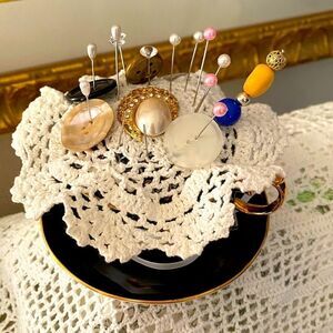 Tea cup pin cushion #handcrafted #up-cycled #vintage #sewing #hatpin #gift